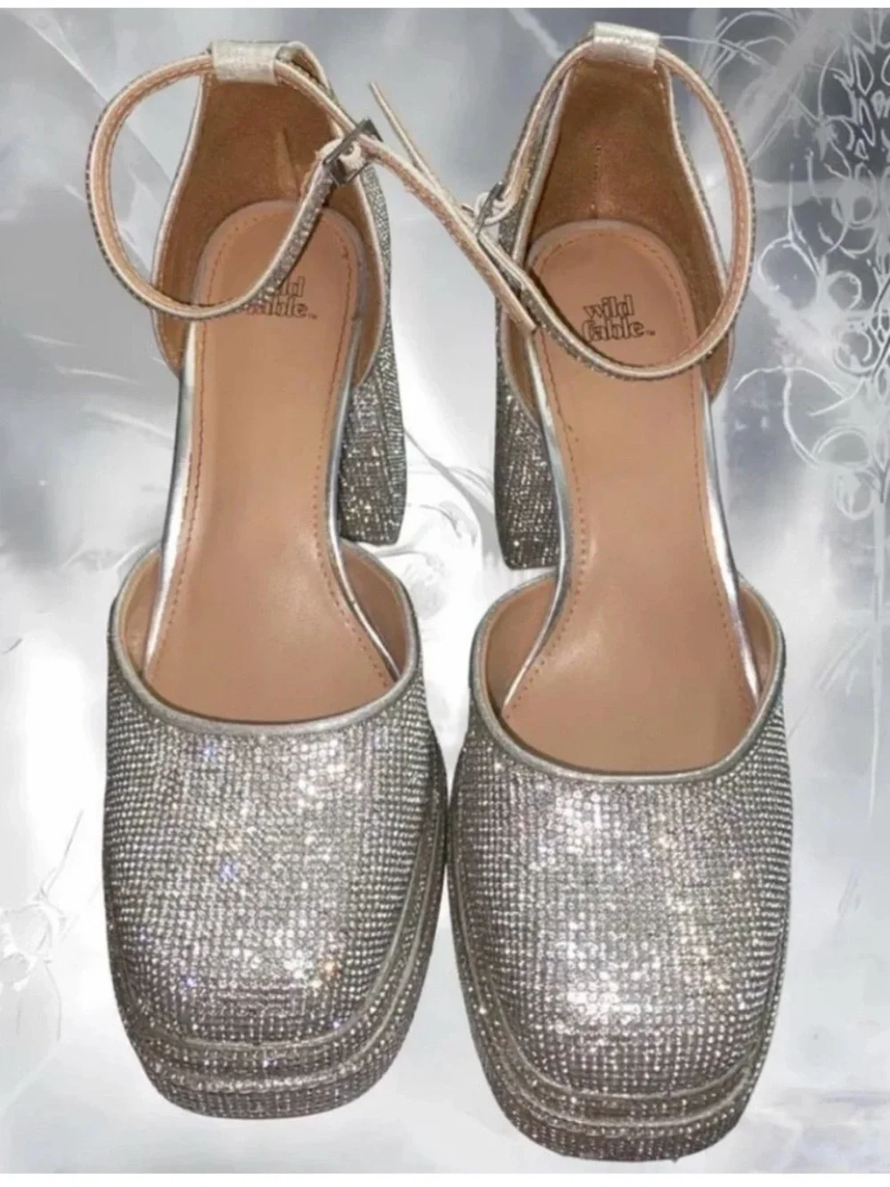 NWOT Silver Rhinestone Bling Heels